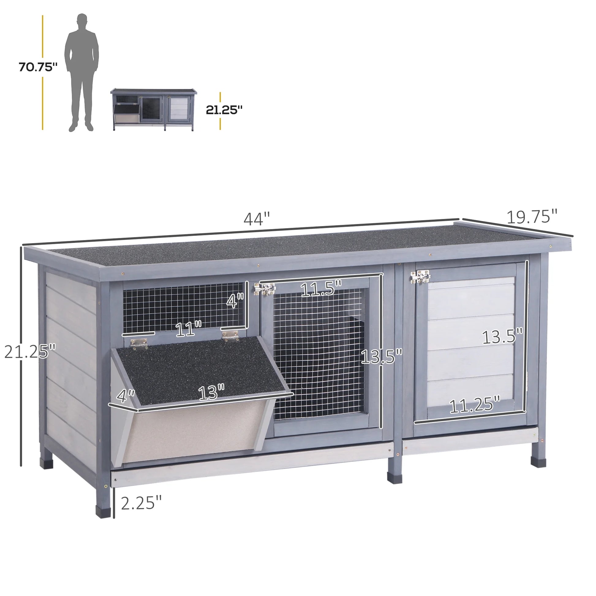 Wooden Rabbit Hutch Bunny Hutch Cage Guinea Pig with Waterproof Roof, No Leak Tray and Feeding Trough, Indoor/Outdoor, Natural