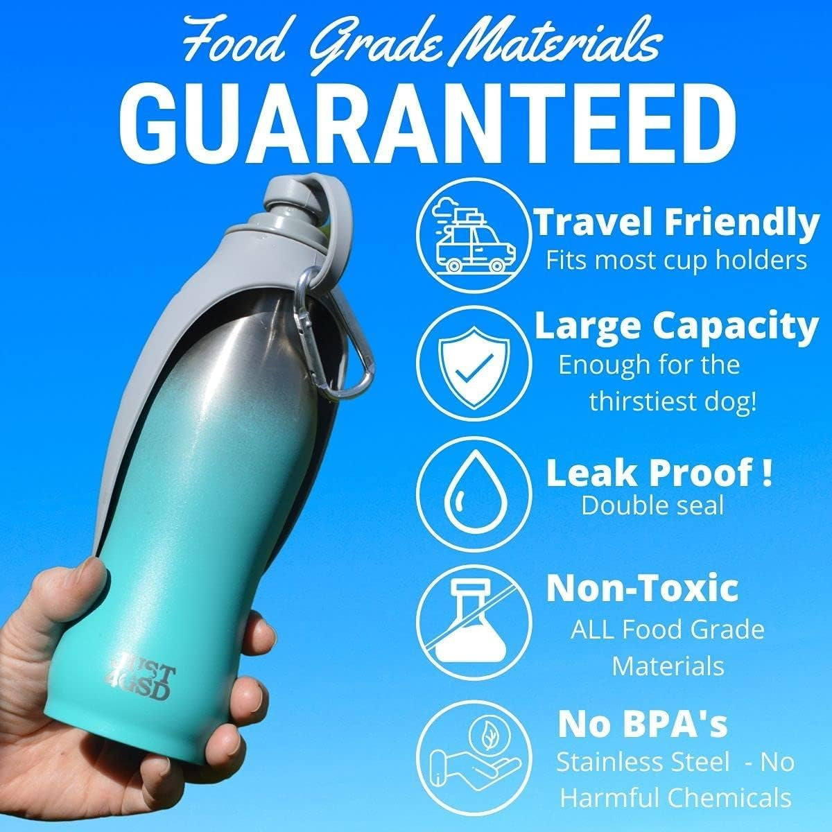 Just4Gsd Portable Dog Water Bottle - Dog Travel Water Bottle, Handy Stainless Steel Dog Water Bottles for Walking, Hiking with Your Pet - 20 Oz Dog Water Bottle Dispenser