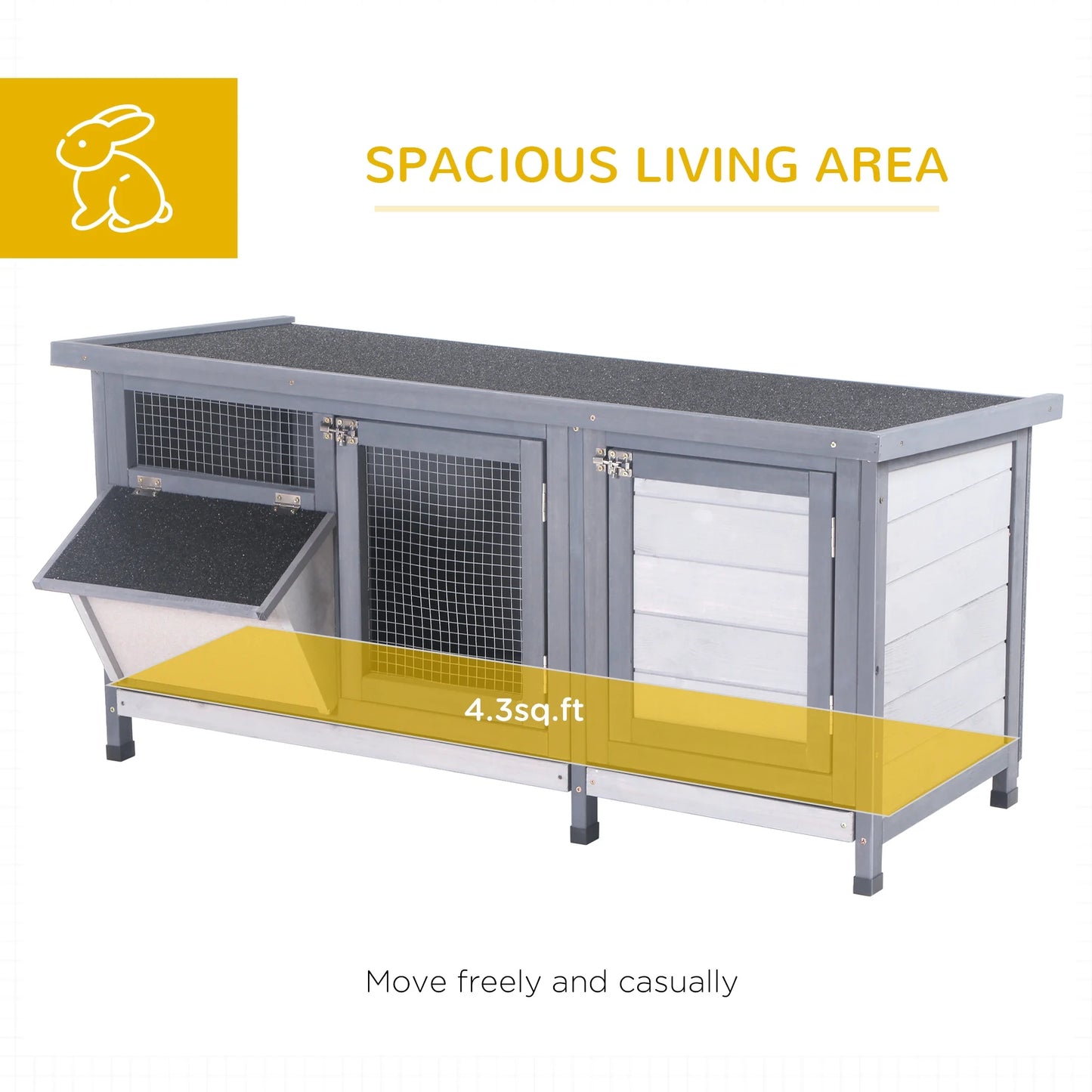 Wooden Rabbit Hutch Bunny Hutch Cage Guinea Pig with Waterproof Roof, No Leak Tray and Feeding Trough, Indoor/Outdoor, Natural