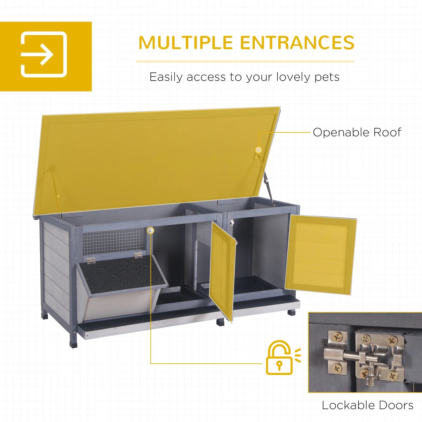 Wooden Rabbit Hutch Bunny Hutch Cage Guinea Pig with Waterproof Roof, No Leak Tray and Feeding Trough, Indoor/Outdoor, Natural