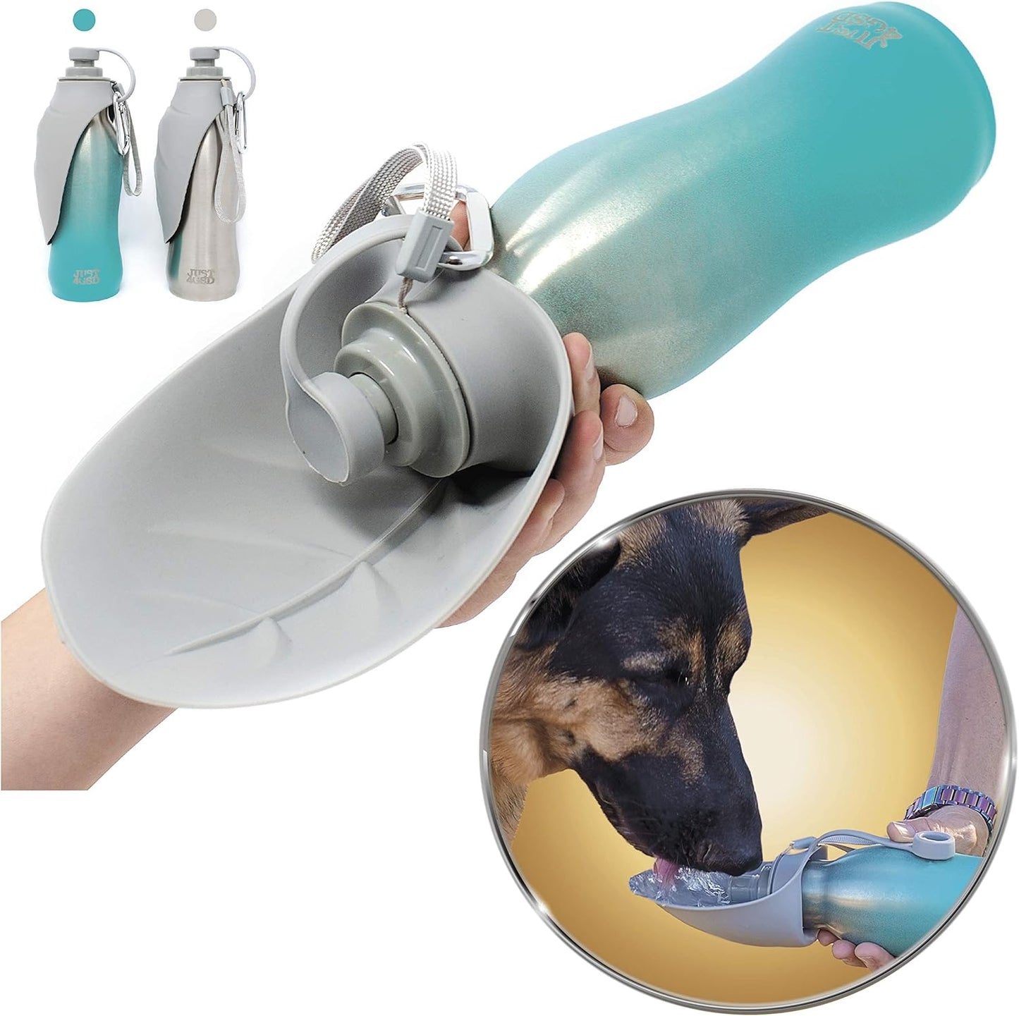 Just4Gsd Portable Dog Water Bottle - Dog Travel Water Bottle, Handy Stainless Steel Dog Water Bottles for Walking, Hiking with Your Pet - 20 Oz Dog Water Bottle Dispenser