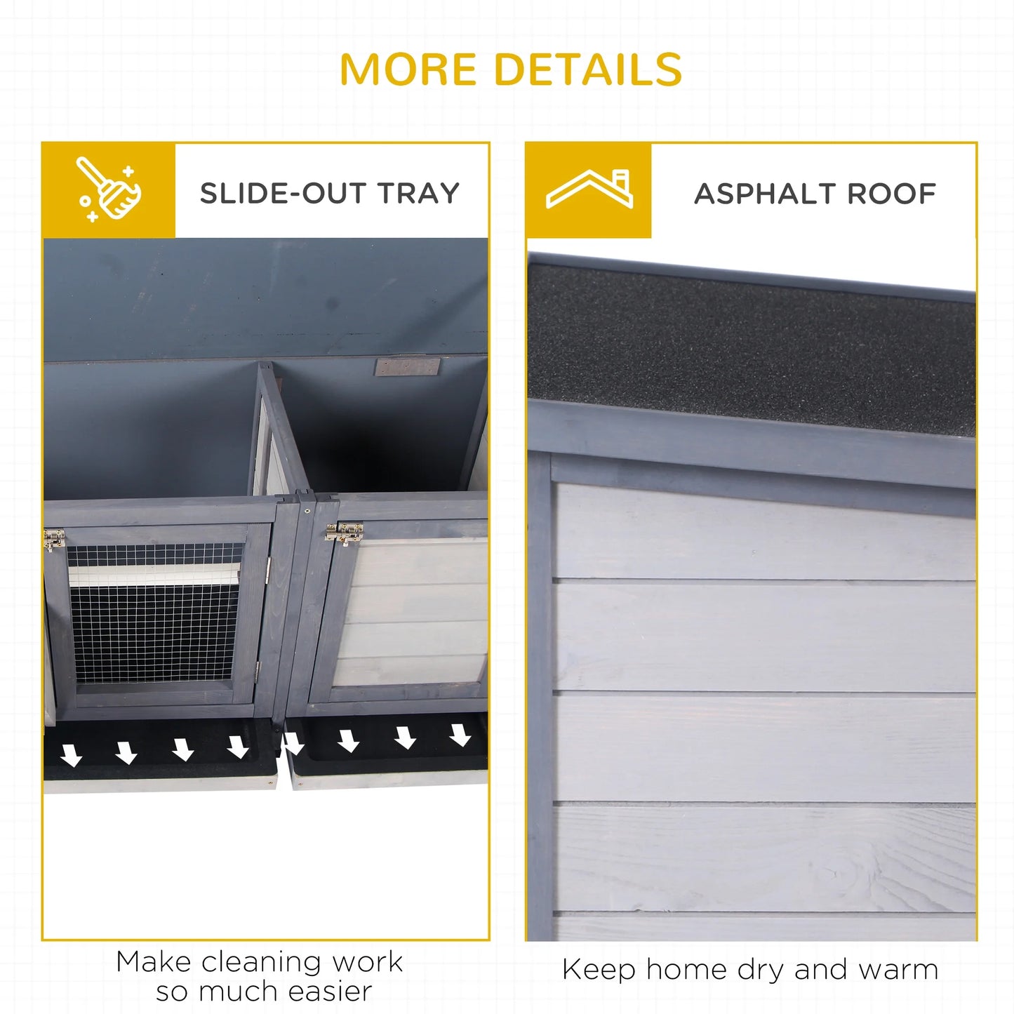 Wooden Rabbit Hutch Bunny Hutch Cage Guinea Pig with Waterproof Roof, No Leak Tray and Feeding Trough, Indoor/Outdoor, Natural