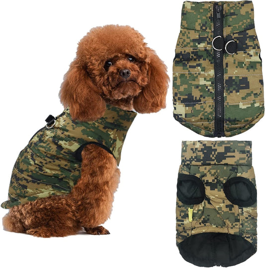 Pet Camouflage Cold Weather Coat, Small Dog Vest Harness Puppy Winter Padded Outfit Warm Garment